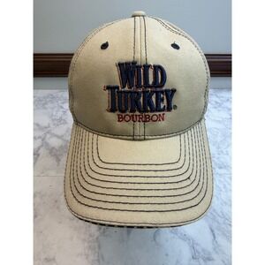 Wild Turkey Bourbon Hat Tan Khaki Embroidered Baseball Cap American Flag Detail